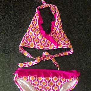 Garnet Hill Kids Girls Bikini Swimsuit with Tie and Ruffles Size 8